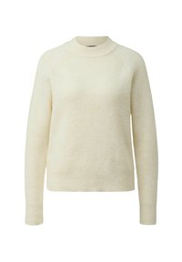Creme trui met een geribde textuur, ronde hals en lange raglanmouwen, gemaakt van een zachte stof, ontworpen voor warmte en comfort.