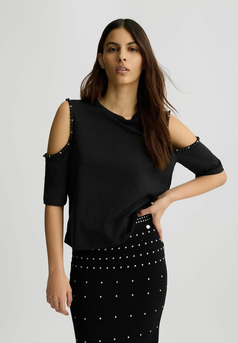 LIU JO WITH BEADS AND RHINESTONES - Triko s potiskem - black