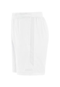 Weiße Sportshorts mit einem elastischen Bund, seitlicher Tasche und einem Netzbesatz. Mit einem dezenten Logo auf der Vorderseite.