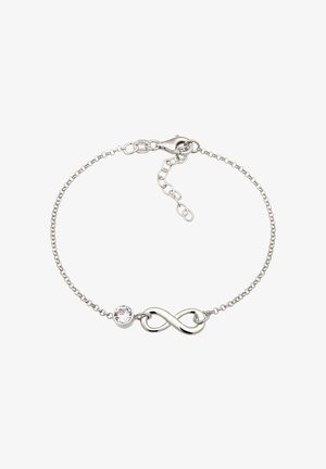 Silberarmband mit einem Unendlichkeitssymbol und einem runden klaren Kristallakzent. Verfügt über eine zarte Kette und einen sicheren Verschluss.