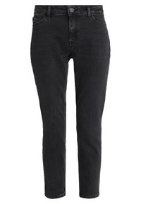 Mustat farkut slim fit -mallissa, joissa on klassinen viiden taskun muotoilu ja vetoketjuhäntä. Kankaassa on hieno rakenne ja hillitty haalistus.