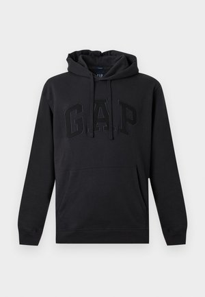 Sweat à capuche noir avec poche kangourou avant et capuche à cordon de serrage, avec le logo "GAP" embossé sur la poitrine.