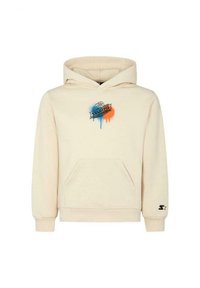 Felpa crema con tasca a marsupio, caratterizzata da un logo "Starter" colorato con gocce blu e arancioni. Composizione in misto cotone, con polsini e orlo a coste.