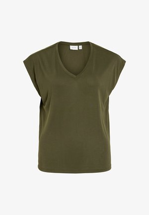 Ökopruuni varrukateta V-kaelusega särk, lõdva istuvusega, valmistatud siledast kangast, esivaade.