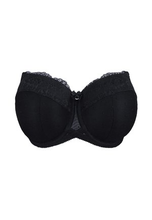 Black padded bra with lace trim on top edges and a small decorative bow in the center front.