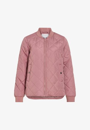 Vatteret bomberjakke i støvet lyserød med frontlynlås, ribbet krave og manchetter samt to sidelommer med trykknap.