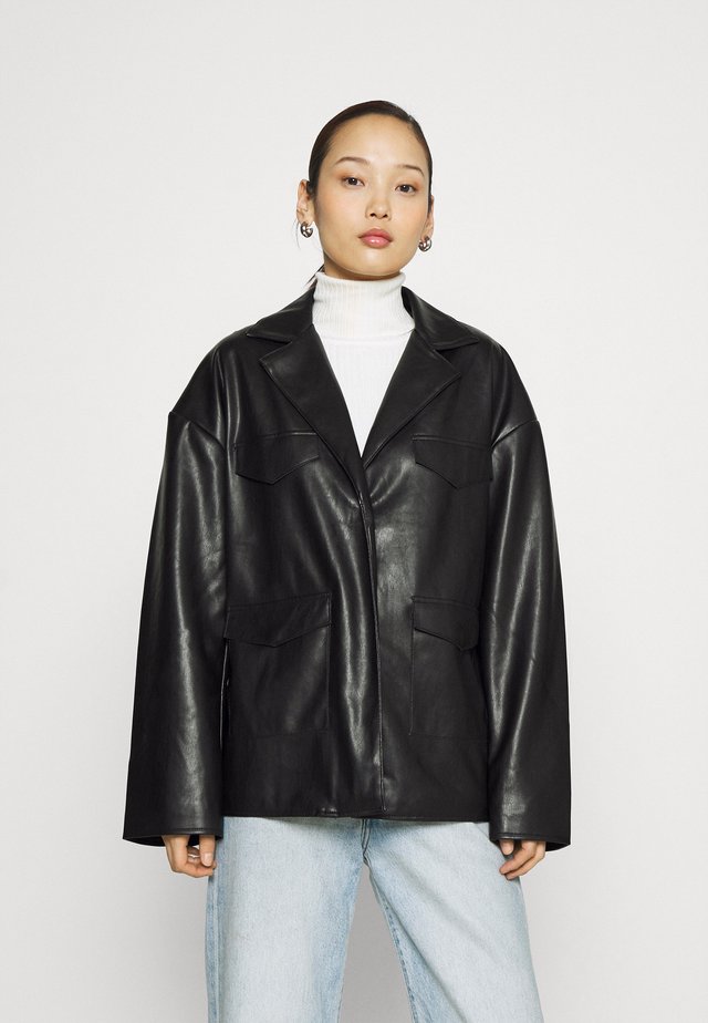 PATCH POCKET JACKET - Kunstlederjacke - black