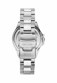 Orologio in acciaio inox argentato con bracciale a maglie metalliche. Presenta una cassa rotonda e un fermaglio inciso con "SECTOR" e "INTER."