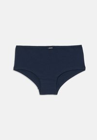 Culotte en coton bleu marine avec une taille haute, présentant des bords doux et une texture lisse. Pas de motifs visibles ni de détails en métal.