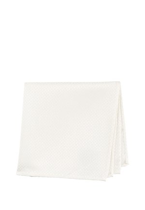 Weißes gefaltetes Tuch mit einer dezenten erhabenen Punktstruktur, dargestellt vor einem schlichten weißen Hintergrund.