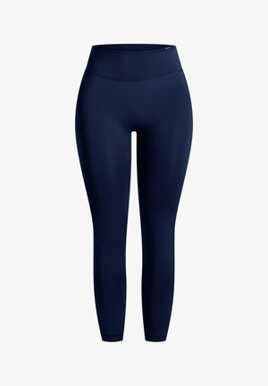 Navyblauwe stretchleggings met een hoge taille. Glad textuur en aansluitend ontwerp, geschikt voor actieve kleding of casual gebruik. Geen zichtbare branding.