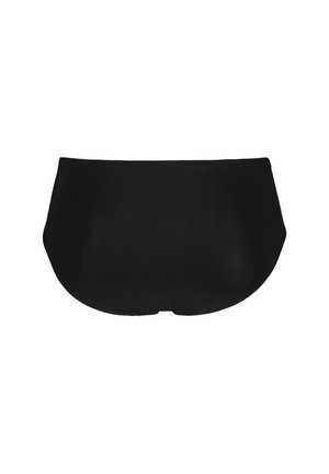 Svart underkläder med sömlös design, kurvad baksida och mjukt känsla. Tyget verkar elastiskt och lättviktigt, vilket gör det lämpligt för bekväm användning.