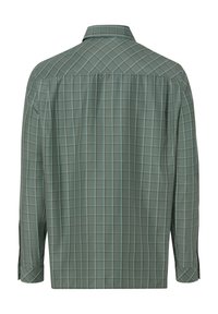 Groene geruite overhemd met lange mouwen en een normale kraag, met een gestructureerde stof en zijsplitten aan de onderzoom. Achteraanzicht weergegeven.