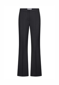 Schwarze maßgeschneiderte geradlinige Hosen mit Vordernähten und einem verdeckten Frontverschluss.