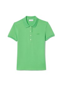 Polo vert en mélange de coton, doté d'un col classique, de manches courtes, d'une patte à cinq boutons et d'un logo brodé sur la poitrine.