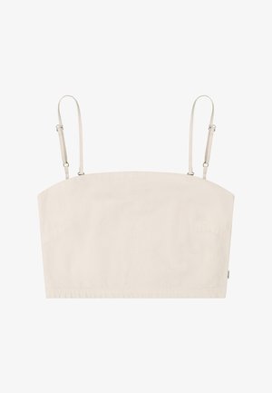 Top corto color crema con sottili spalline regolabili e scollo dritto.