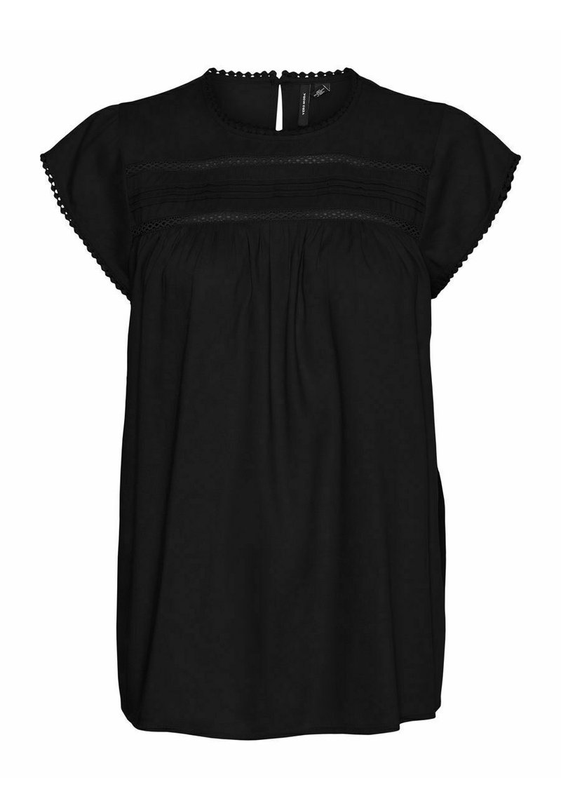 Vero Moda - MIT KURZEN ÄRMELN SPITZE - T-shirt print - black, Vergroten