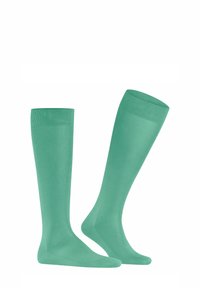 Calze al ginocchio di colore teal solido, realizzate in materiale liscio e elasticizzato con una gonna e punta rinforzate per una maggiore durata.