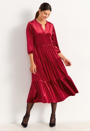 WITH FRILL - Jerseyklänning - dark red