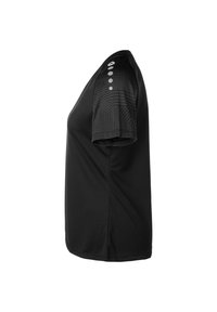 Maglietta sportiva nera a maniche corte. Design testurizzato sulle spalle e cinque accenti circolari sulla manica. Tessuto morbido con una vestibilità rilassata.