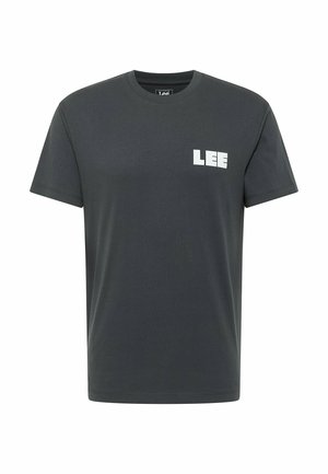 T-shirt en coton gris foncé pour hommes, avec un col rond et des manches courtes, orné d'un logo blanc "LEE" sur le haut à gauche de la poitrine.