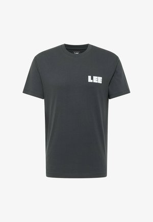 T-shirt en coton gris foncé pour hommes, avec un col rond et des manches courtes, orné d'un logo blanc "LEE" sur le haut à gauche de la poitrine.