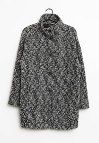 Wollen blend jas in zwart-wit houndstoothpatroon, met een hoge kraag, vier knopen en twee zijzakken. Getextureerde, oversized pasvorm.