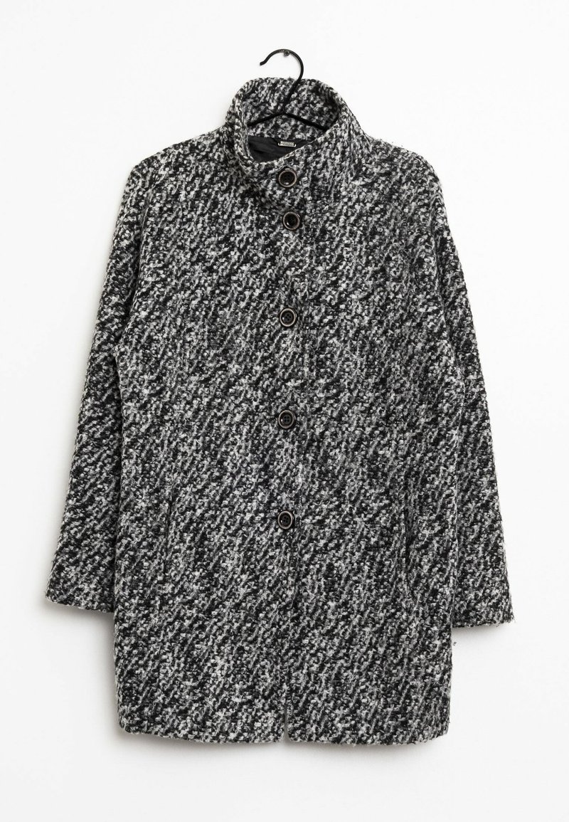 Wollen blend jas in zwart-wit houndstoothpatroon, met een hoge kraag, vier knopen en twee zijzakken. Getextureerde, oversized pasvorm.