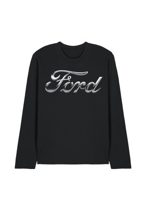 Black long-sleeve shirt with metallic silver "Ford" logo in cursive centered on the chest.