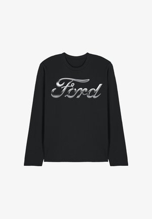 Black long-sleeve shirt with metallic silver "Ford" logo in cursive centered on the chest.
