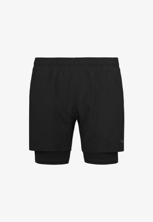 Zwarte sportshorts met een lichte buitenlaag en aangesloten binnencompressieshorts. Voorzien van een elastische tailleband en een minimalistisch design.