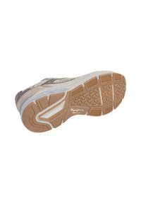 Bež i sivi potplat tenisice s teksturiranim uzorkom i logotipom "Pepe Jeans London" u središtu, nagnut kako bi se prikazali donji i bočni detalji.