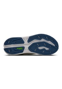 Brooks Revel Max -kengän pohja, jossa on sininen kumipohja, jossa on tekstuuriset pito-ompelut ja valkoinen välipohja, tunnettu ilmanvaihtoaukkojen ansiosta.