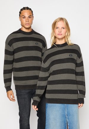 EXCLUSIVE WASHED STRIPED SWEATER - Zip-up sweatshirt - ck black / industrial grey