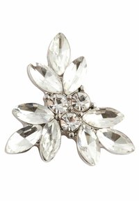 Rhinestone-Brosche mit floralem Design, besetzt mit klaren Marquise- und runden Steinen, auf einer Metallbasis in Silberoptik.