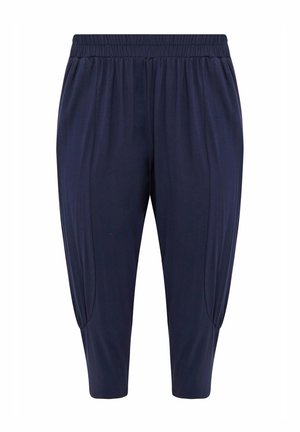 Pantalons capri bleu marine à enfiler, en tissu doux, dotés d'une taille élastique et d'une coupe ample avec deux poches latérales.
