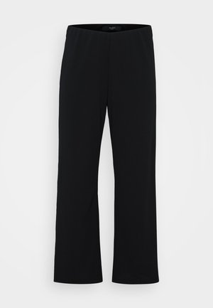 Black, wide-leg pants made of soft fabric. Features an elastic waistband and a smooth texture. No visible patterns or accents.