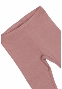 Geribbelde leggings van zacht mauve stof met een gladde tailleband. Heeft een aansluitende pasvorm en een naadloos ontwerp, wat comfort en flexibiliteit biedt.