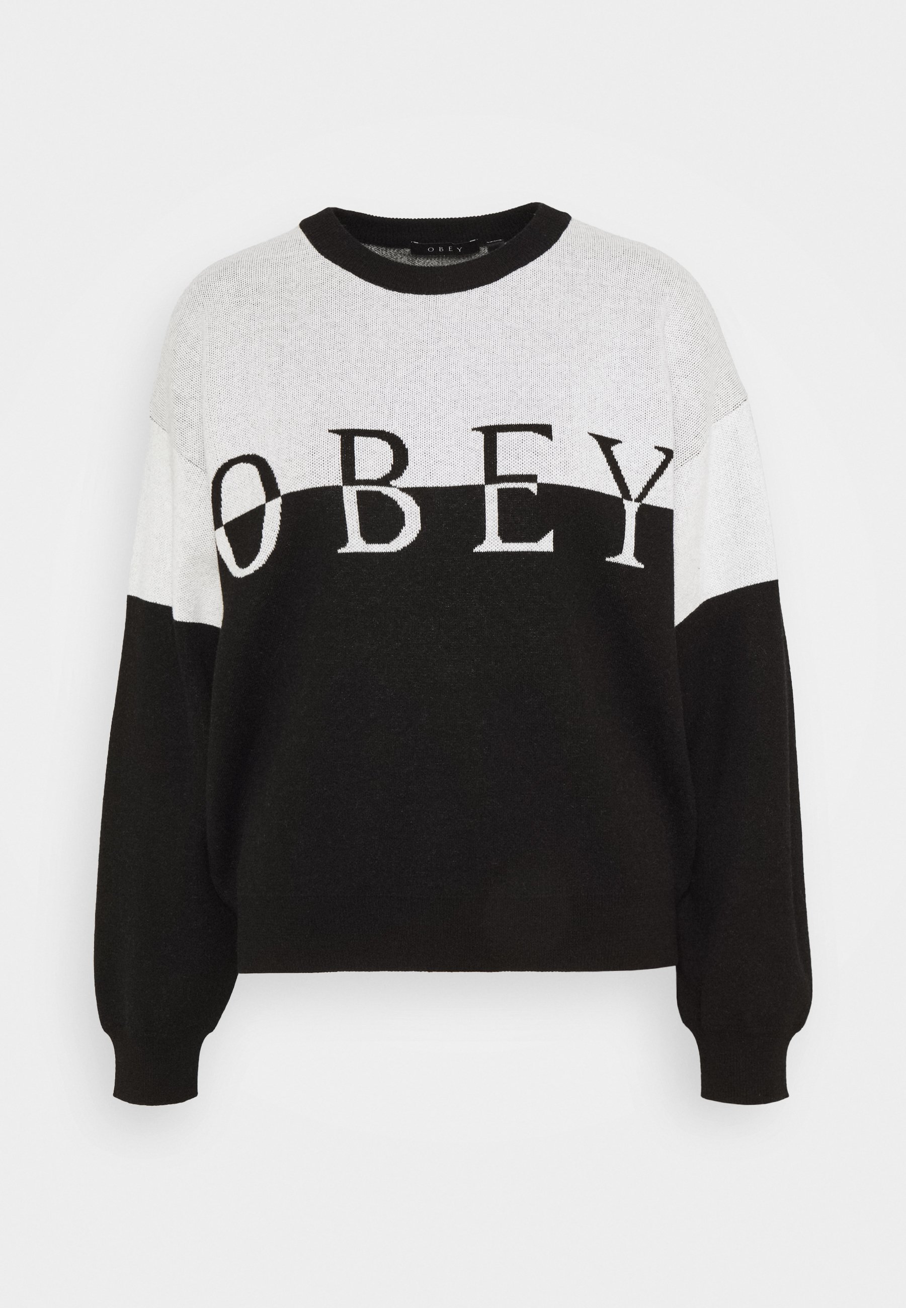 Obey Clothing LEFT BANK CREW Trui creamblackZwart Obey Clothing LEFT BANK CREW Trui creamblackZwart