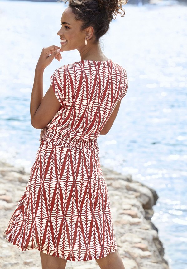 Jerseykleid - terracotta creme bedruckt