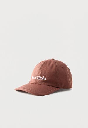 Casquette de baseball en coton couleur rouille avec une visière incurvée et une broderie blanche "Marc O'Polo" sur le panneau avant.