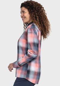 Karierte Langarmhemd in Rosa, Grau und Marineblau mit umlegbarem Kragen und gesticktem Logo auf der Schulter. Glattes Baumwollmischgewebe.