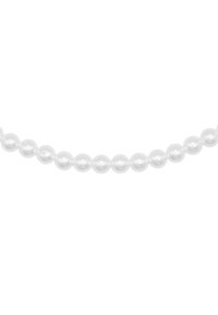Collier de perles blanches avec des perles sphériques lisses présentant une finition brillante, enfilées uniformément pour un aspect élégant.