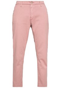 Rosa bomullshardukar med skräddarsydd passform, som har knappstängning, bältesöglor och en slät yta. Rakt ben-design.