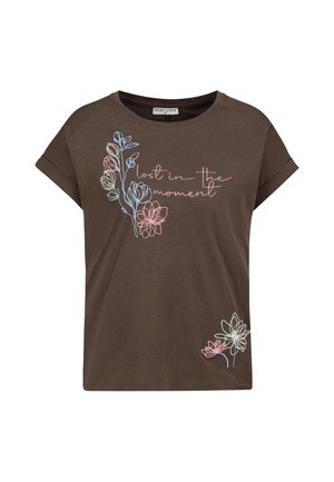 Eight 2 Nine, EIGHT 2 NINE SHIRT MIT GESTICKTEN BLUMEN - Print T-shirt - dark-brown