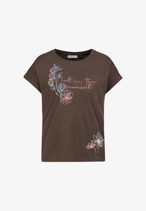 Eight 2 Nine, EIGHT 2 NINE SHIRT MIT GESTICKTEN BLUMEN - Print T-shirt - dark-brown