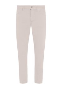 Lichtbeige katoenen broeken. Slim fit ontwerp met voorzakken, een knoopsluiting en minimale stikdetails.