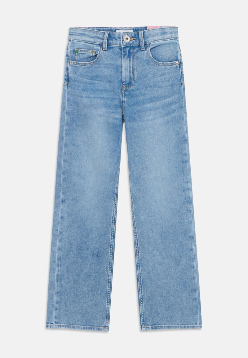 Heledad sinised laiad teksad nööp-kinnitusega, ees taskud ja nähtavad õmbluste detailid. Valmistatud denimpluusi kangast, sile tekstuur.