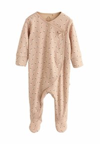 Pika, pikkade varrukatega, persikatooniline ribasinine body väikeste lillemustritega, külje klõpsuga kinnitamine ja sokkidega disain. Valmistatud pehmest, venivast kangast.