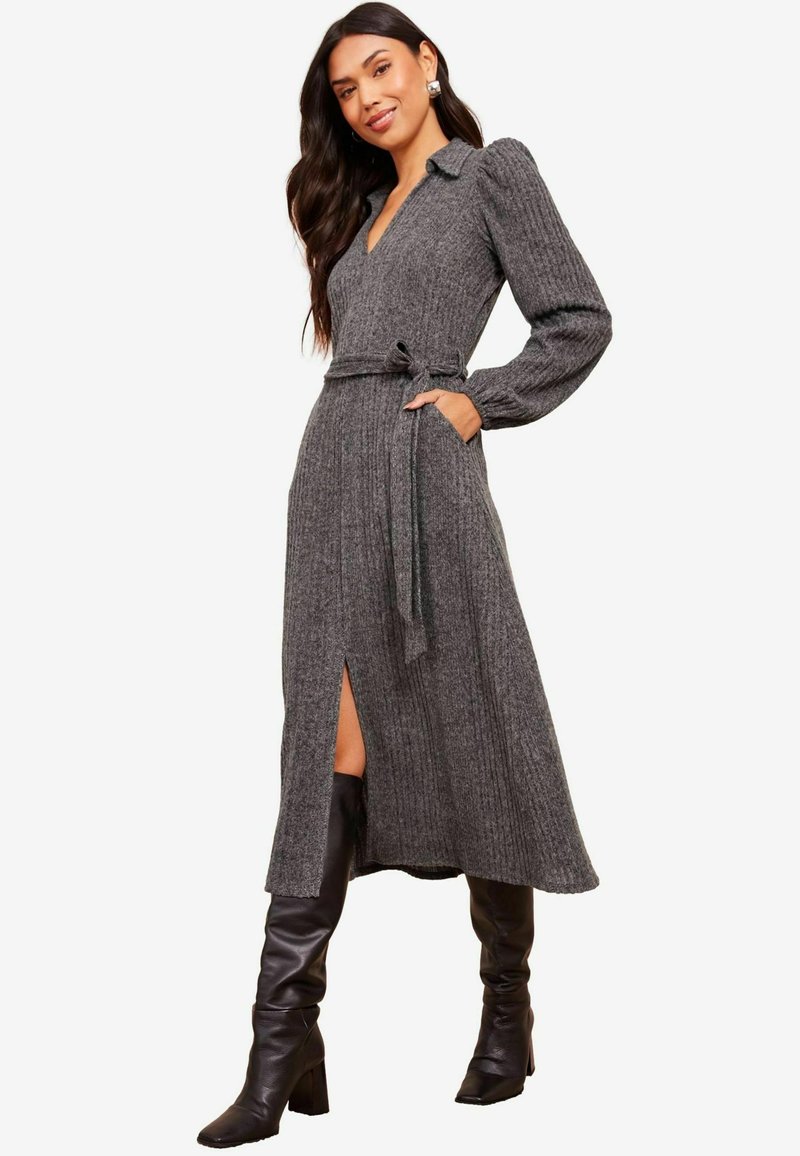 Friends Like These REGULAR FIT - COSY LONG SLEEVE OPEN NECK MIDI - Strickkleid - grey